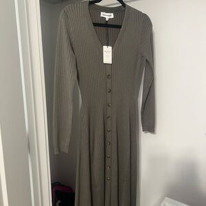 Ribbed Long Sleeve Dress in army green color - medium
